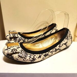 Kate Spade "Tock" Blk/Wht Snake Print Leather Ballet Flats w/Bow sz.8.5 Ret.$198